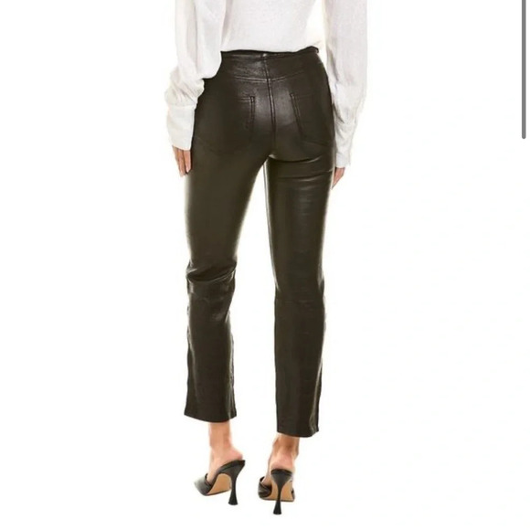 NWOT PAIGE Jacqueline Straight Jeans Black Leather Casual Biker Women’s Moto 27 - Picture 2 of 13
